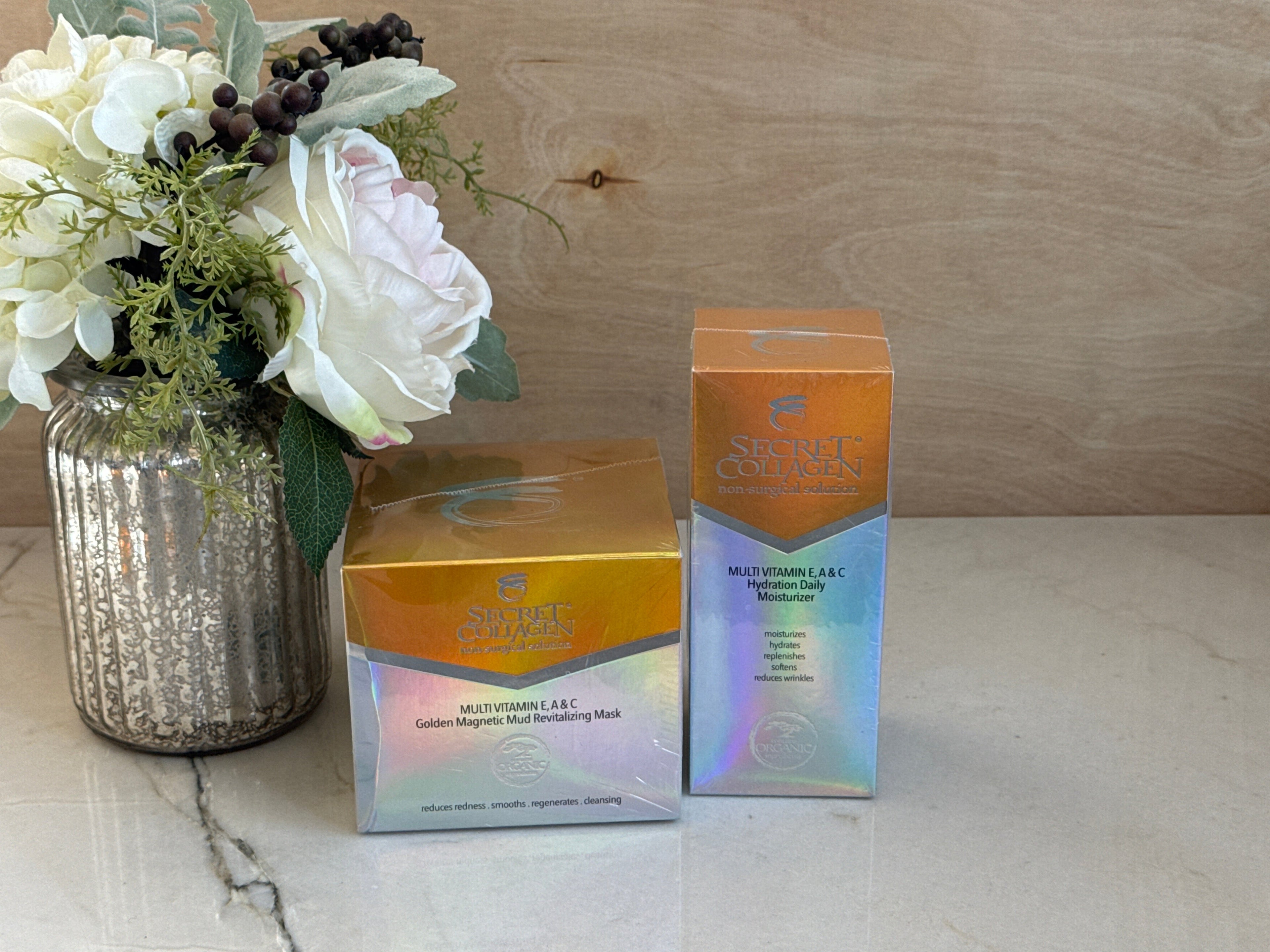 Multivitamin A, E & C Golden Magnetic Mud Facial mask & Hydration Daily Moisturizer by Secret Collagen