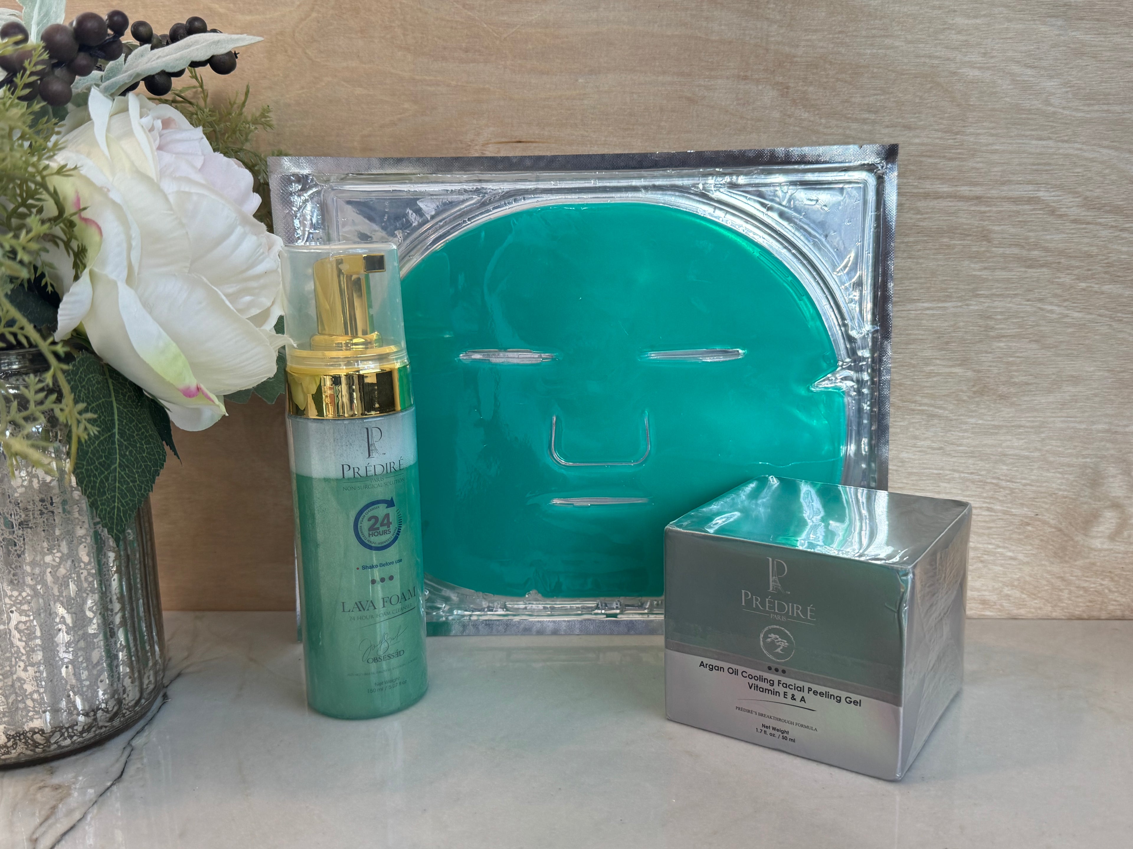 Oil Control Tea Lava Foam Facial cleanser + Green Tea Moisturizing Facial mask + Oil Control Argan Cooling Peeling Gel