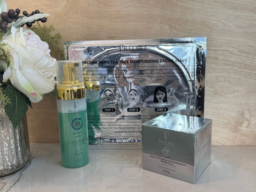 Oil Control Tea Lava Foam Facial cleanser + Green Tea Moisturizing Facial mask + Oil Control Argan Cooling Peeling Gel